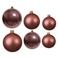 Glazen kerstballen pakket oudroze glans/mat 16x stuks diverse maten - Kerstbal - thumbnail