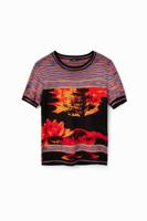 Gebreid T-shirt met landschap - ORANGE - XS - thumbnail