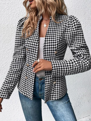 Woolen Houndstooth Casual Jacket