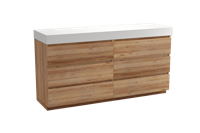 Balmani Lucida staand badmeubel 180 x 55 cm teakhout met Dominus enkel of dubbel wastafelblad in solid surface mat wit - thumbnail