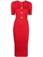 Balmain robe nervurée à boutons embossés - Rouge