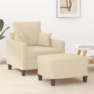 Fauteuil met voetenbank 60 cm stof crèmekleurig