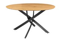 Eettafel HELIX 120 cm rond, natuurlijke eikenhoutlook met zwart metalen frame - 47067