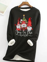 Joy To The World Gnome Santa Claus Crew Neck Casual Fleece Sweatshirt - thumbnail