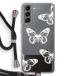 White butterfly: Samsung Galaxy S21 Transparant Hoesje met koord