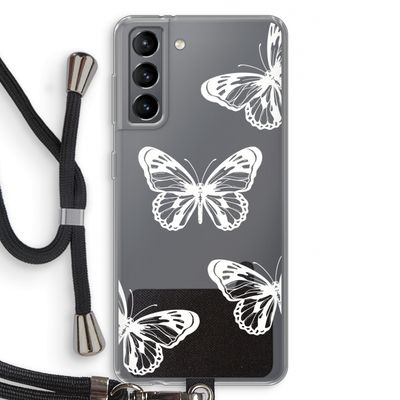 White butterfly: Samsung Galaxy S21 Transparant Hoesje met koord