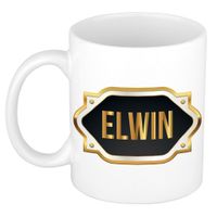 Naam cadeau mok / beker Elwin met gouden embleem 300 ml