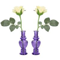 Bloemenvaas Venice - 2x - voor kleine stelen/boeketten - gekleurd glas - ribbel paars - D5,7 x H15 c