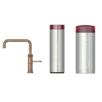 Quooker Classic Fusion Square Keukenkraan Set - Kokend Warm- en Koud Water - Messing Patina - met COMBI+ Reservoir & CUBE - Direct Gekoeld Bruisend Water