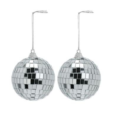 Disco kerstbal - 2x - zilver - D7 cm - glas/foam - discobal/discobol - kerstversiering