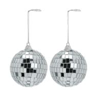 Disco kerstbal - 2x - zilver - D7 cm - glas/foam - discobal/discobol - kerstversiering