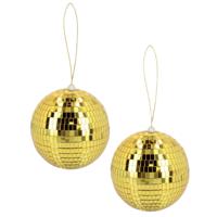 Disco spiegel bal - 2x - rond - goud - Dia 15 cm - Seventies/Eighties thema versiering - thumbnail