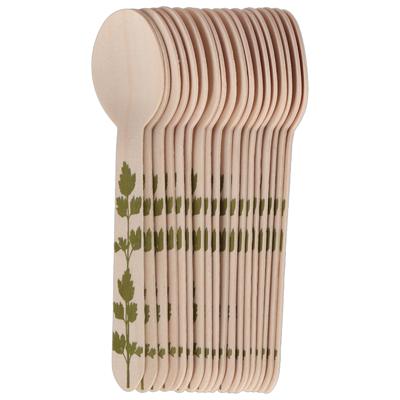 Esschert Design Lepels - hout - 20x - kruidenopdruk - 16 cm - BBQ/Verjaardag/Camping/Party
