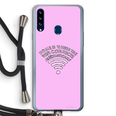 Home Is Where The Wifi Is: Samsung Galaxy A20s Transparant Hoesje met koord