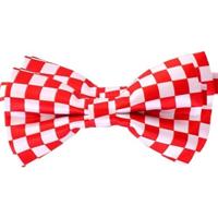 Brabant Carnaval Vlinderstrikje - 2x - rood wit geblokt - 12 cm