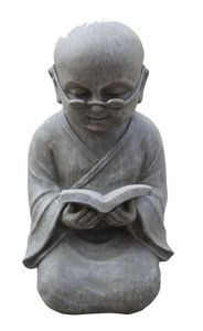Boeddha Shaolin Monnik Met Boek 42 Cm Licht Grijs Fiberclay - stonE'lite