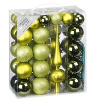 47x Kunststof kerstballen pakket met piek groen - Kerstbal - thumbnail