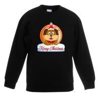 Kersttrui sweater - voor kinderen - Merry Christmas hond kerstbal - zwart - Kerstkleding