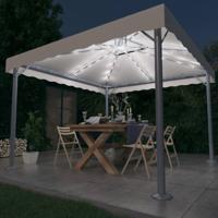 Prieel met LED-lichtslinger 300x300 cm aluminium crèmekleurig