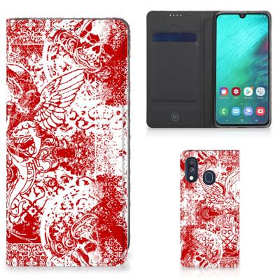 Mobiel BookCase Samsung Galaxy A40 Angel Skull Rood