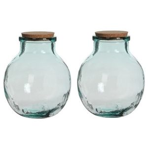 2x Ronde vaas Olly 21 x 25 transparant gerecycled glas met kurk