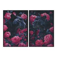 Schilderij Home ESPRIT Zwart Roze 83 x 4 x 123 cm (2 Stuks)