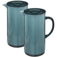 5Five Sapkan/schenkkan karaf - Set van 2x stuks - petrol blauw - met deksel - 1950 ml - kunststof