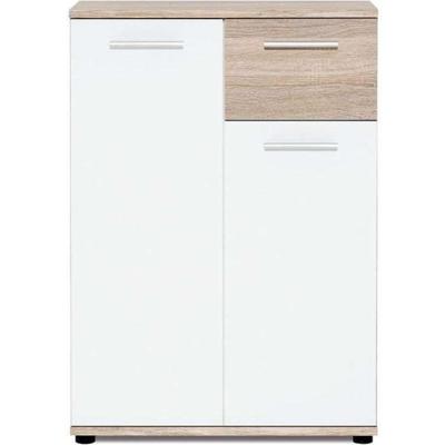 JACKY Klassieke witte matte opbergkast met eiken decor - L 60 cm