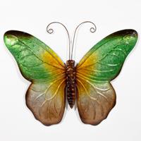 Wanddecoratie vlinder - groen - 32 x 24 cm - metaal - muurdecoratie/schutting
