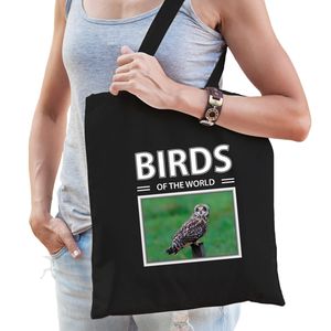 Katoenen tasje Velduilen zwart - birds of the world Velduil cadeau tas