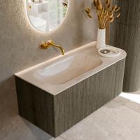 Badmeubel Mondiaz Kurve-Dlux | 105 cm | Meubelkleur Shadow | Wastafelkleur Meli | Solid surface | Wasbak linker zijde spoelbak | Zonder kraangat(en)