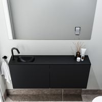 Zaro Polly toiletmeubel 120cm mat zwart met zwarte wastafel met kraangat links - thumbnail