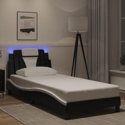 Bedframe met LED-verlichting kunstleer zwart en wit 90x200 cm