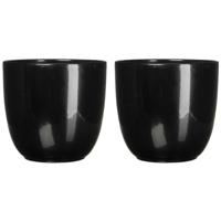 2x mica decorations plantenpot - zwart - keramiek - 14 x 14 cm