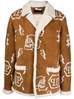 Philipp Plein manteau en daim à logo brodé - Marron