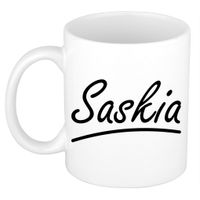 Naam cadeau mok / beker Saskia met sierlijke letters 300 ml   - - thumbnail