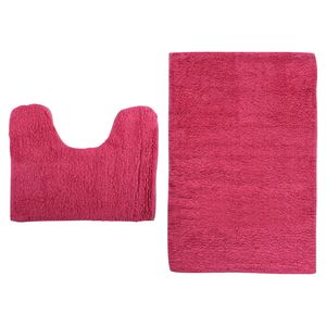 MSV Badkamerkleedje/badmatten set - voor op de vloer - fuchsia roze - 45 x 70 cm/45 x 35 cm