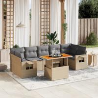 8-delige Loungeset met kussens poly rattan beige