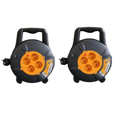 2x Kabelhaspel/kabelbox 10 m met 4x stopcontacten