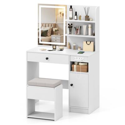Make-up tafel met Spiegel & Verlichting & Kruk Kaptafel Cosmetica Tafel Wit