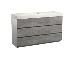 Storke Edge staand badmeubel 150 x 52 cm beton donkergrijs met Mata High asymmetrisch linkse wastafel in mat witte solid surface