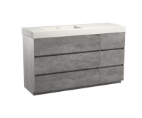 Storke Edge staand badmeubel 150 x 52 cm beton donkergrijs met Mata High asymmetrisch linkse wastafel in mat witte solid surface - thumbnail