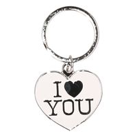 Witte hartjes sleutelhanger I love you   - - thumbnail