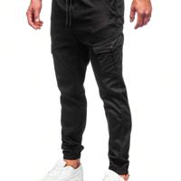 Men's Dark Grey Cargo Jogger Pants - Casual Drawstring Waist Black / L