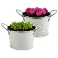 Plantenpot/bloempot teil - 2x - rond - zink - wit - D12 x H17 cm