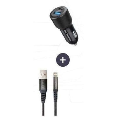 Oplader + kabelpakket - THOMSON - 60 W autolader - USB-A naar L 3A-kabel