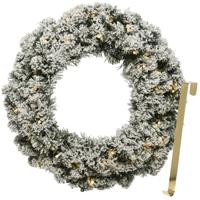 Kerstkrans 50 cm - groen met led - besneeuwd - met gouden hanger/ophanghaak - Kerstkransen - thumbnail