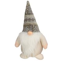 Pluche gnome/dwerg/kabouter decoratie pop/knuffel kleding creme en muts 26 x 11 cm - thumbnail