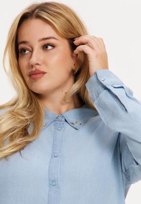 Yoek Blouse met strass INDIGO LYOCELL | Indigo | Maat 46/48