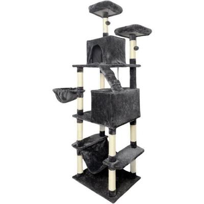 TAYLOR Krabpaal - 60 x 50 x 206 cm - Donkergrijs - 2 platforms, 1 zitstok, 2 hutten, 1 hangmat